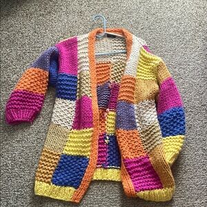 Colorful Patchwork Knit Cardigan